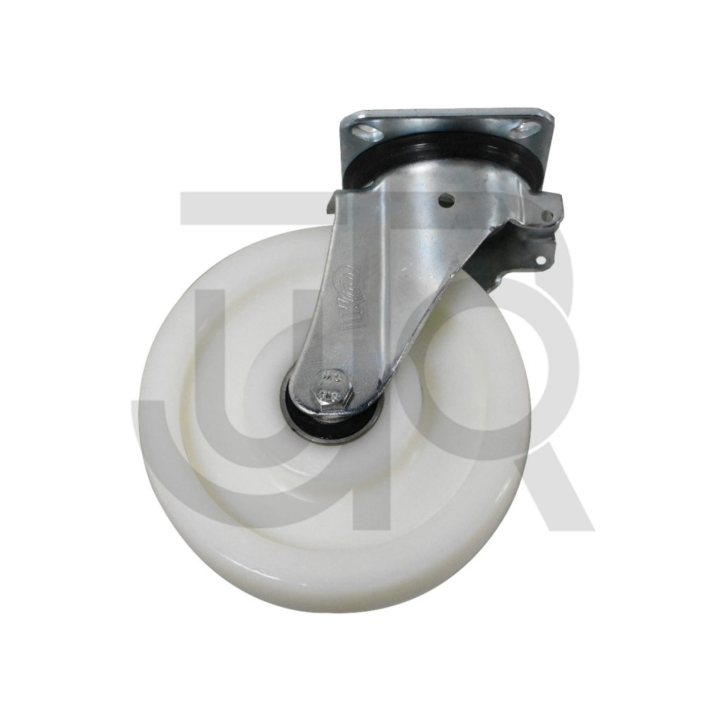 Zwenkwiel 200 mm, hoogwaardig PA6 wit nylon met kogellager, 950 Kg-0
