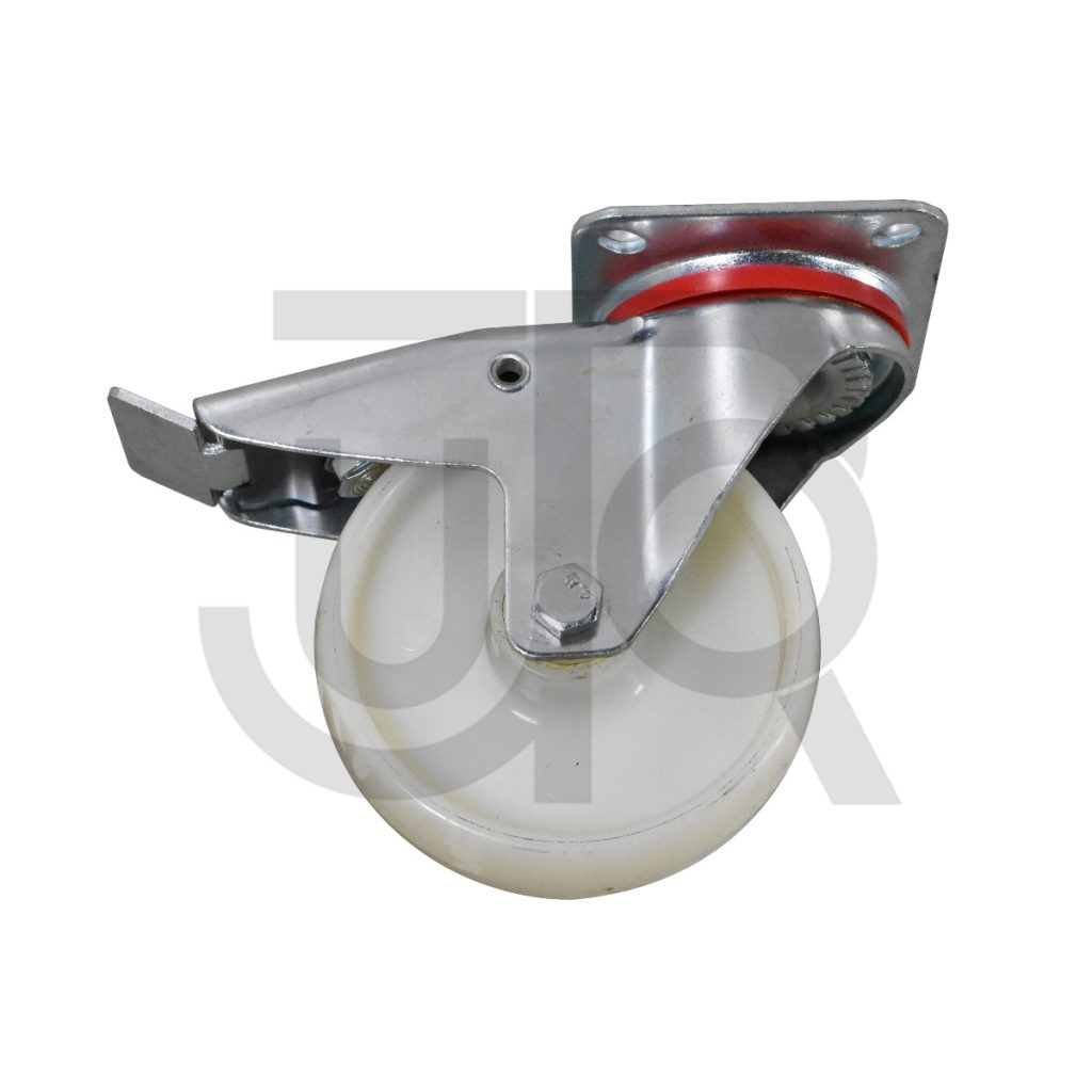 Geremd zwenkwiel 150 mm, wit nylon met rollager, 300 Kg-0