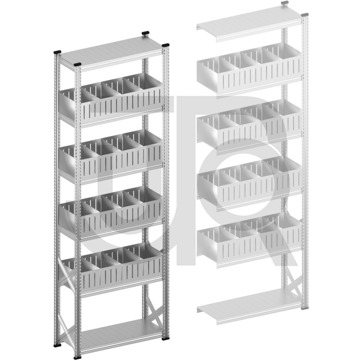 Vakkenstelling H3028 x D320 | startset vak 1050 mm | rechte opzetranden 200 mm-0