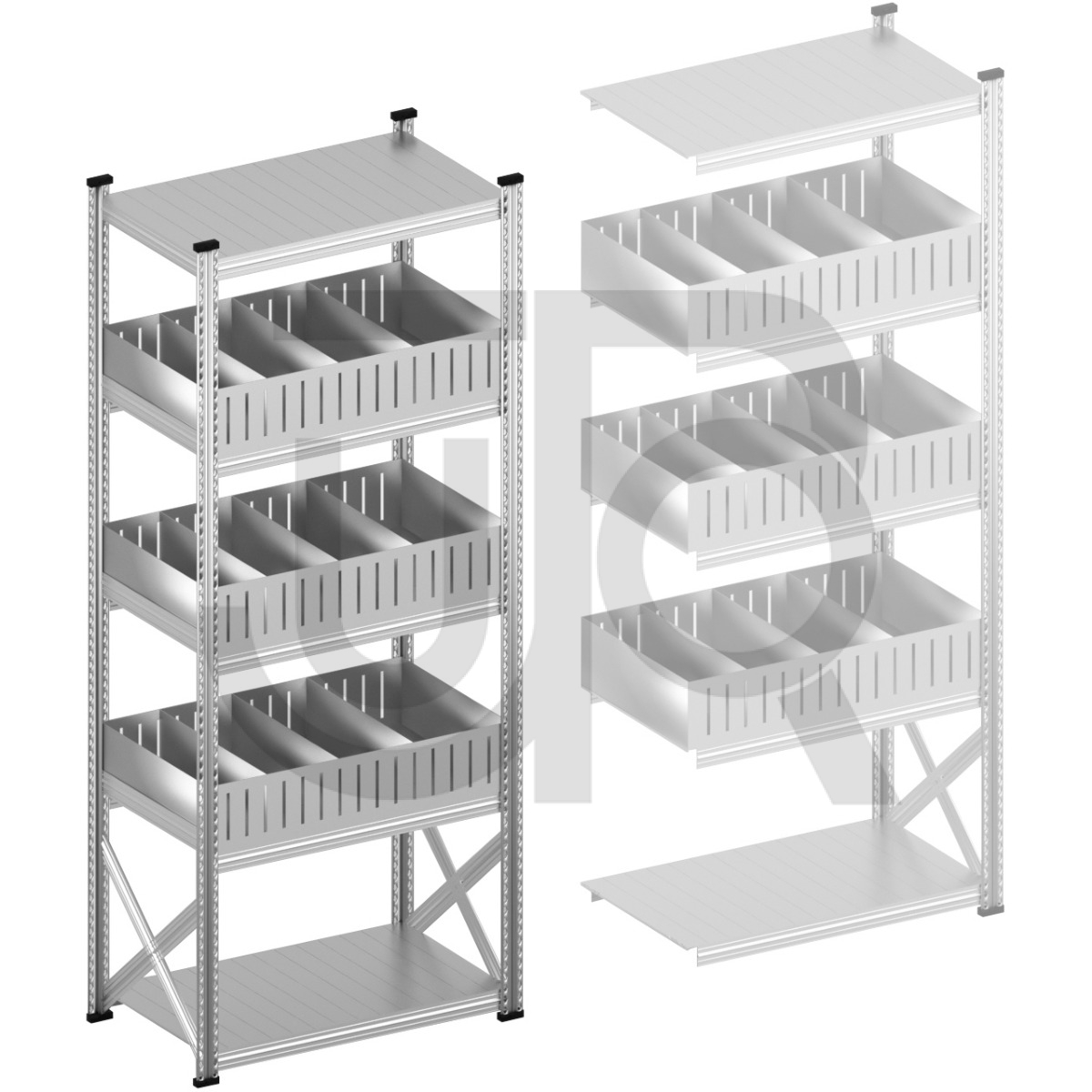 Vakkenstelling H2500 x D600 | startset vak 1050 mm | rechte opzetranden 200 mm-0