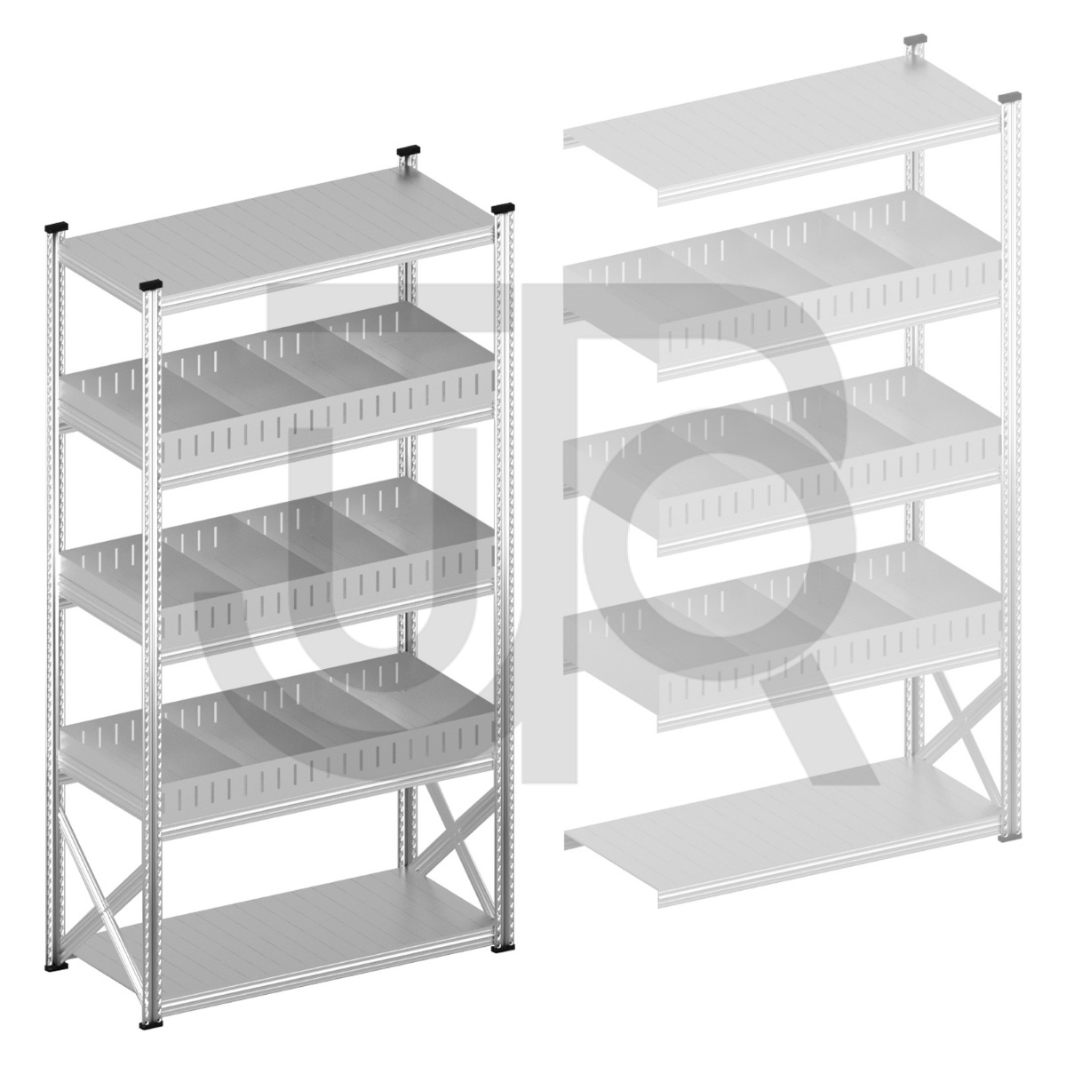 Vakkenstelling H2500 x D500 | startset vak 1350 mm | rechte opzetranden 100 mm-0