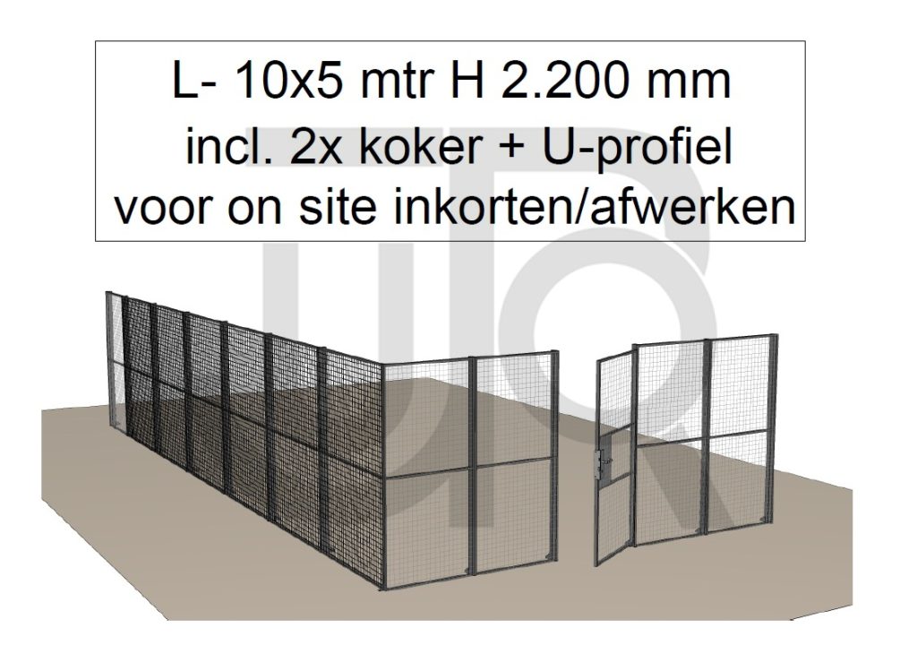 Scheidingswand Troax L-vorm, 5009x10051x2200 mm (BxLxH) incl. 1 afsluitbare deur-0