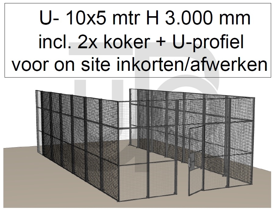 Scheidingswand Troax U-vorm, 5009x10051x3000 mm (BxLxH) incl. 1 afsluitbare deur-0
