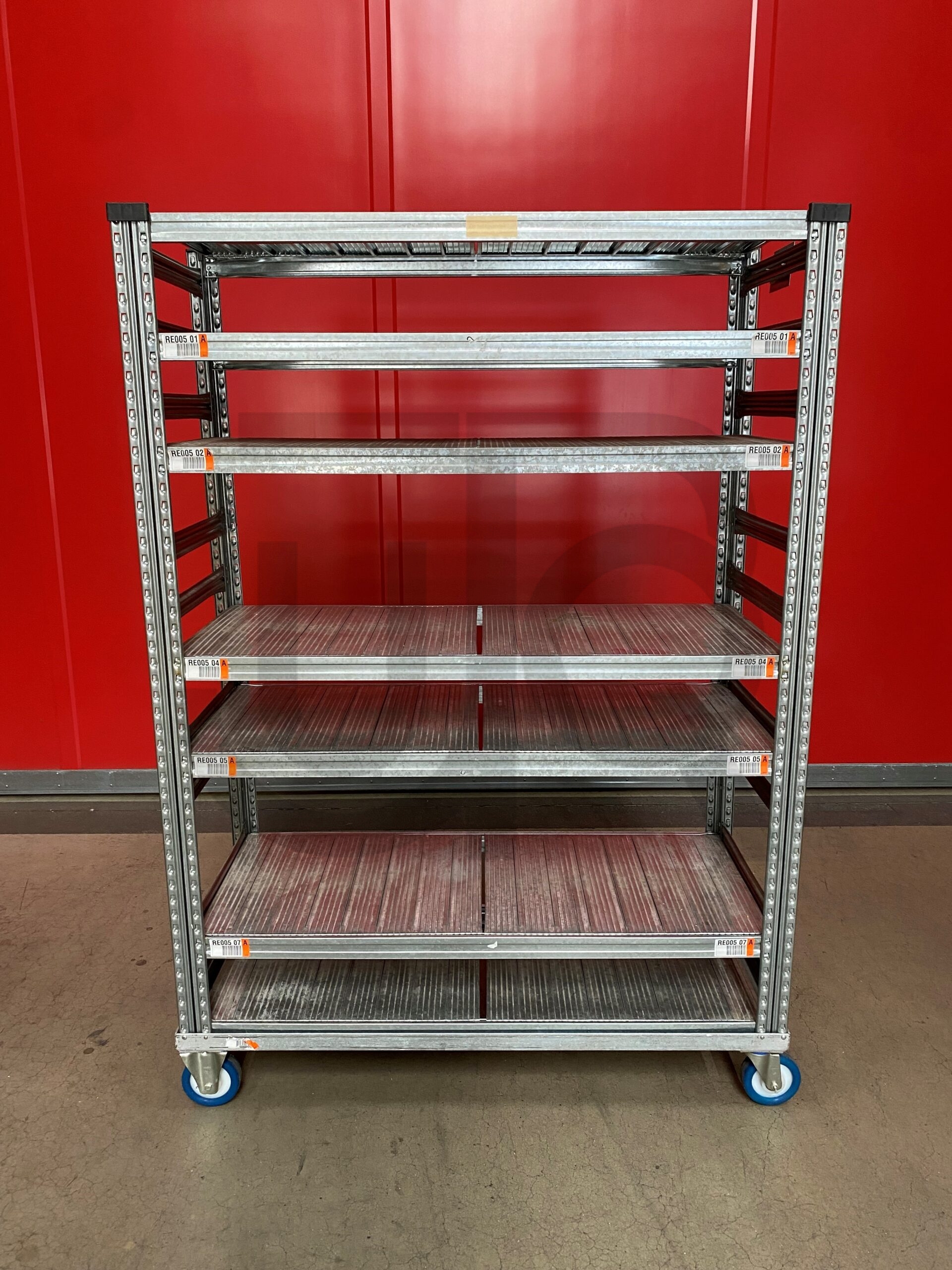 Gebruikte verrijdbare legbordstelling 1280 x 510 x 1800 (BxDxH) mm incl. 7 legborden-15983