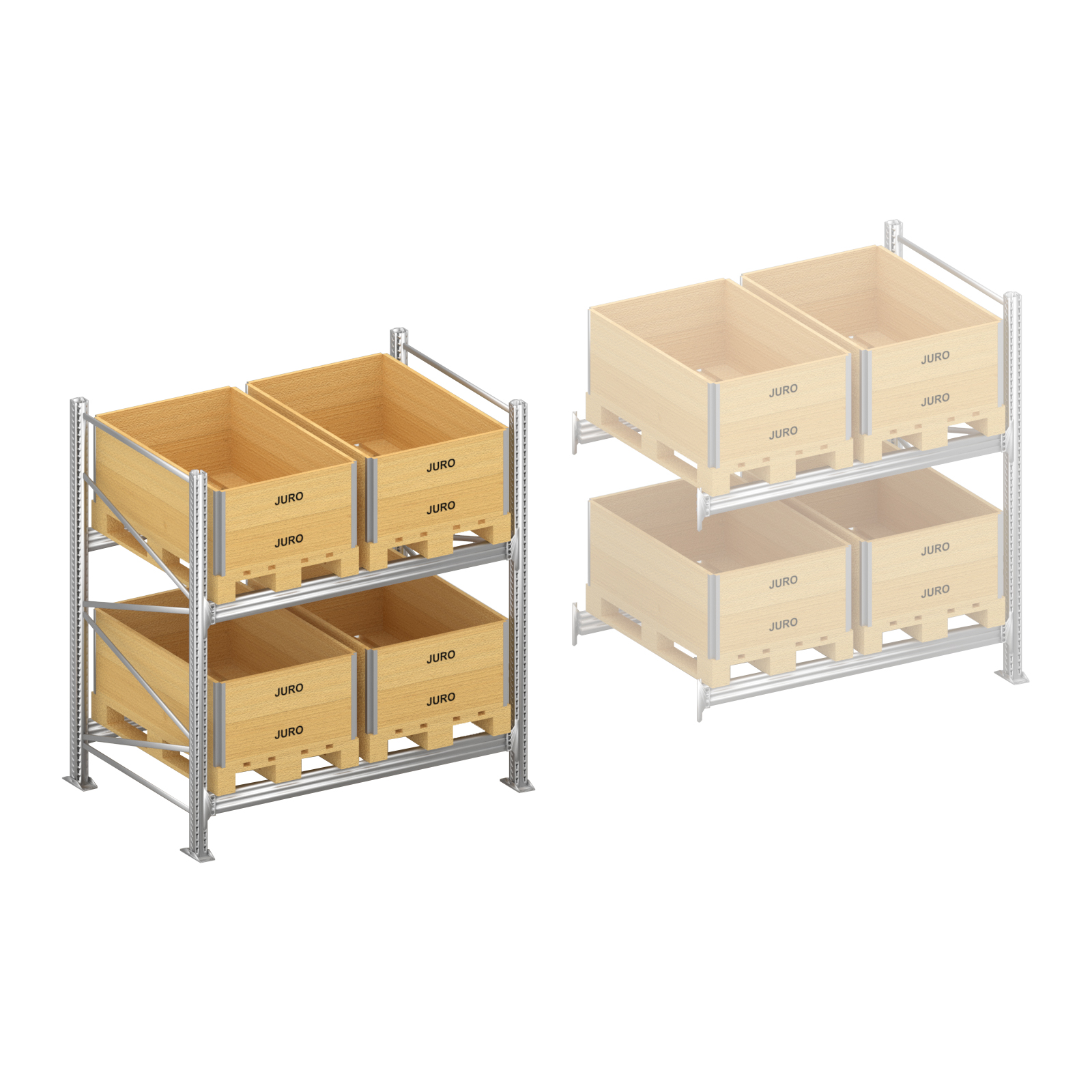 Palletstelling H2000 x D1100 mm, liggers 106/33 | set vak 1800-2700 mm