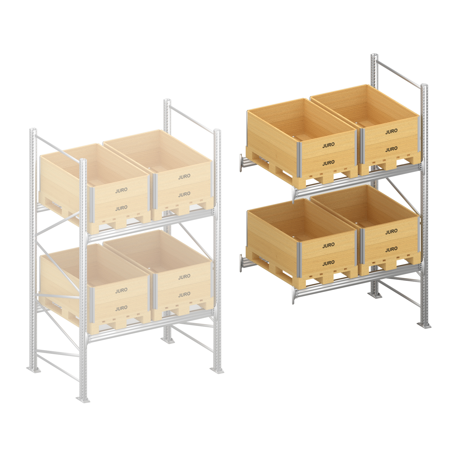Palletstelling H3000 x D1100 mm, liggers 106/33 | aanbouwset vak 1800-2700 mm