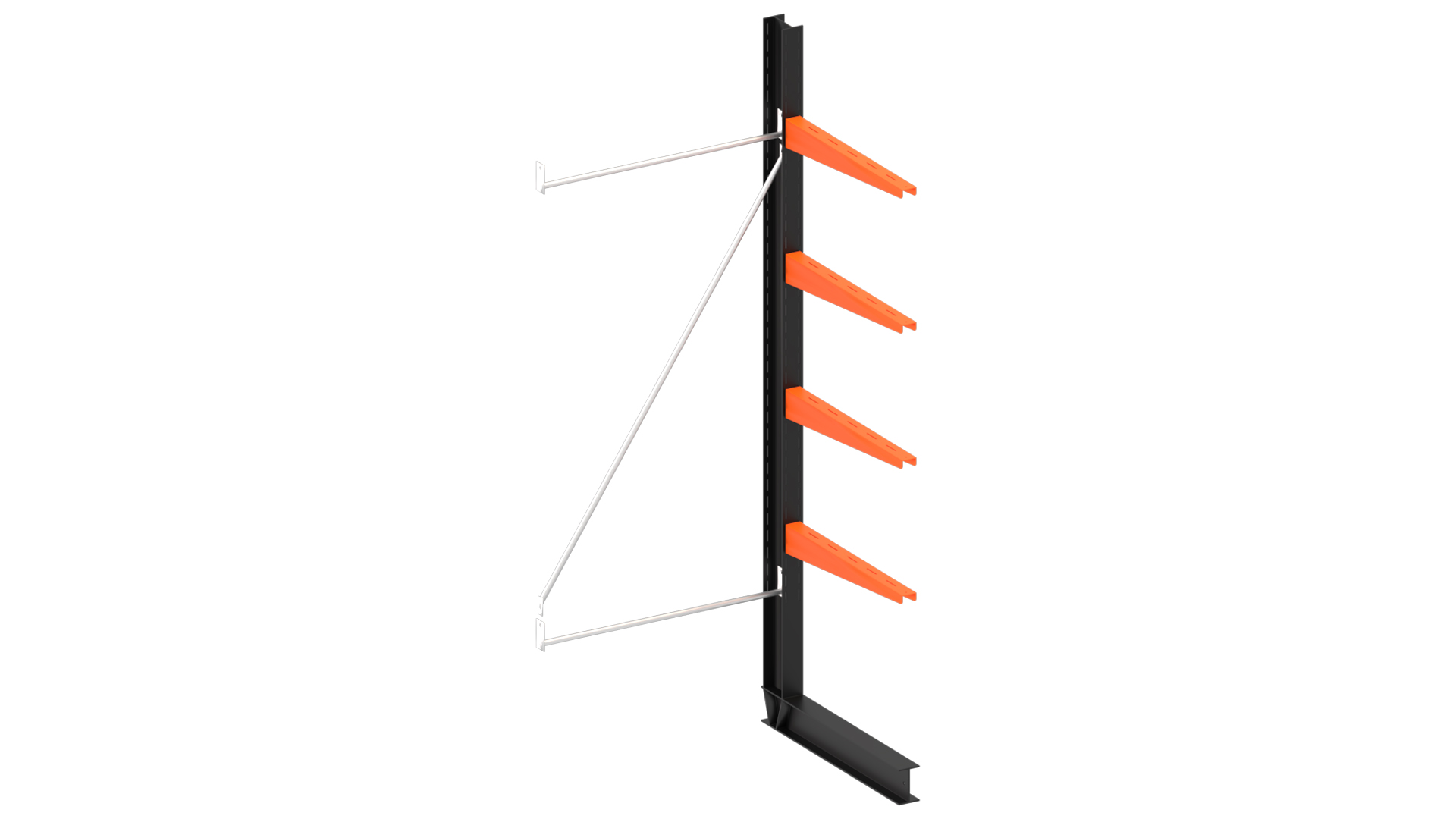 Lichte enkelzijdige draagarmstelling H 2500 mm x D600 mm, 4 niveaus | aanbouwset vak 750-1500 mm
