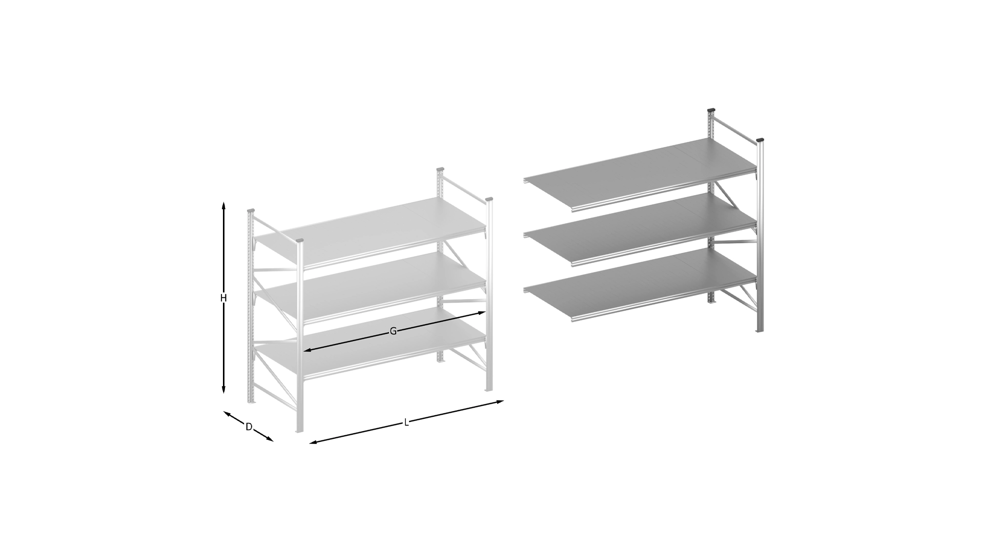 Halfzware grootvakstelling Unishelf H2000 mm x D700 mm | aanbouwset vak 1200-3000 mm