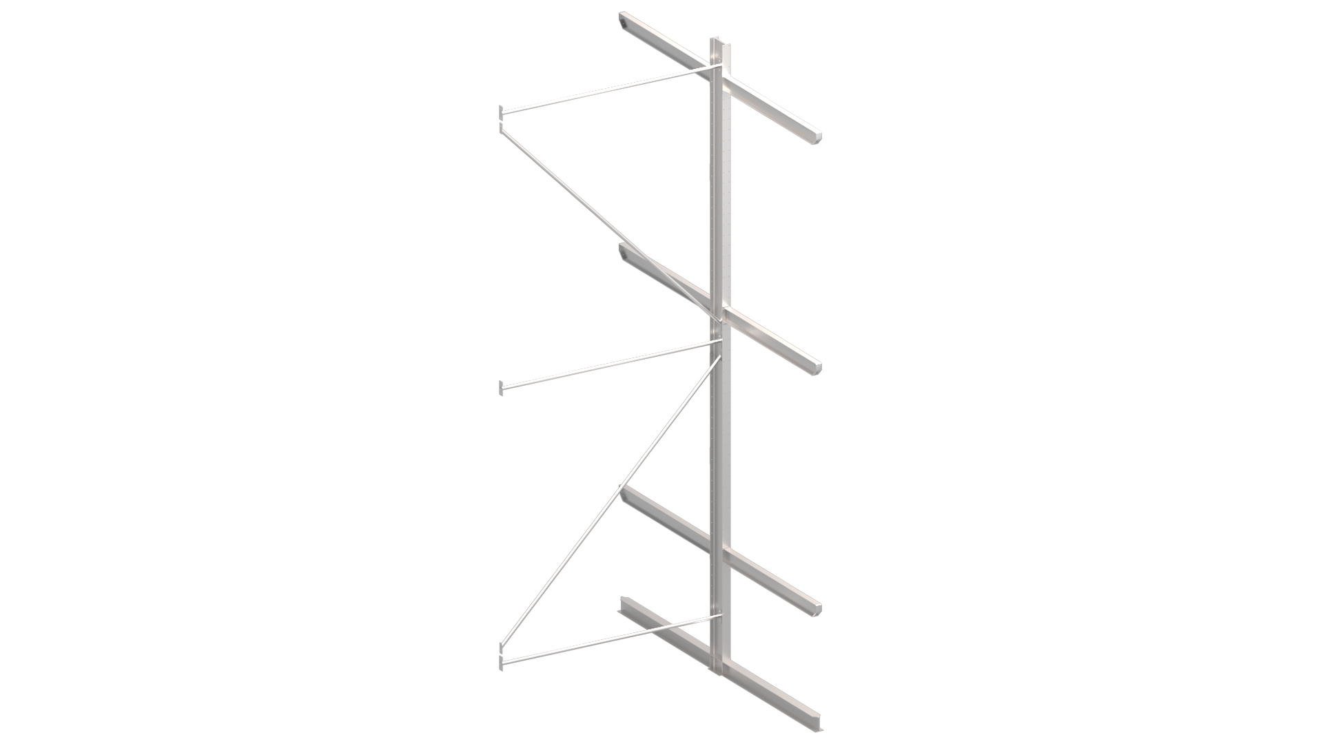 Zware dubbelzijdige draagarmstelling H4500 mm x D1000 mm, 3 niveaus | aanbouwset vak 750-1500 mm