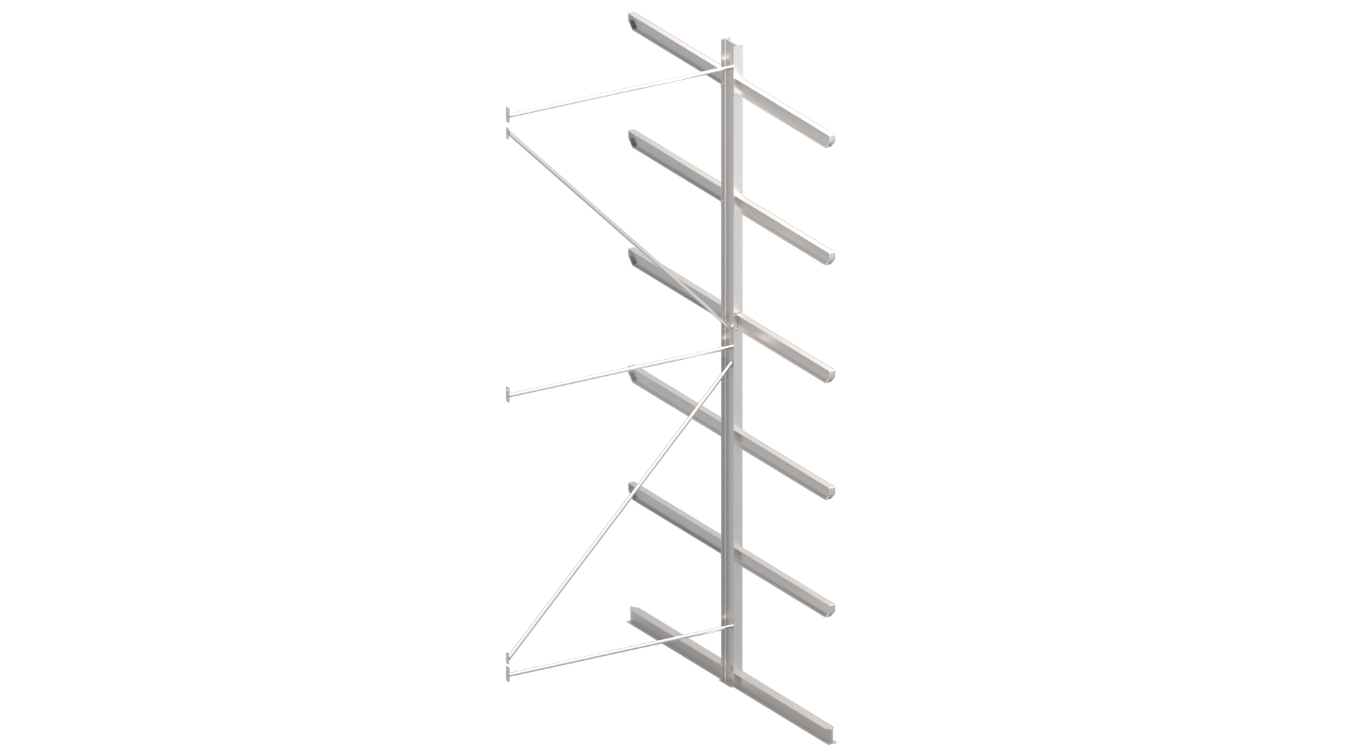 Zware dubbelzijdige draagarmstelling H4500 mm x D1200 mm, 5 niveaus | aanbouwset vak 750-1500 mm