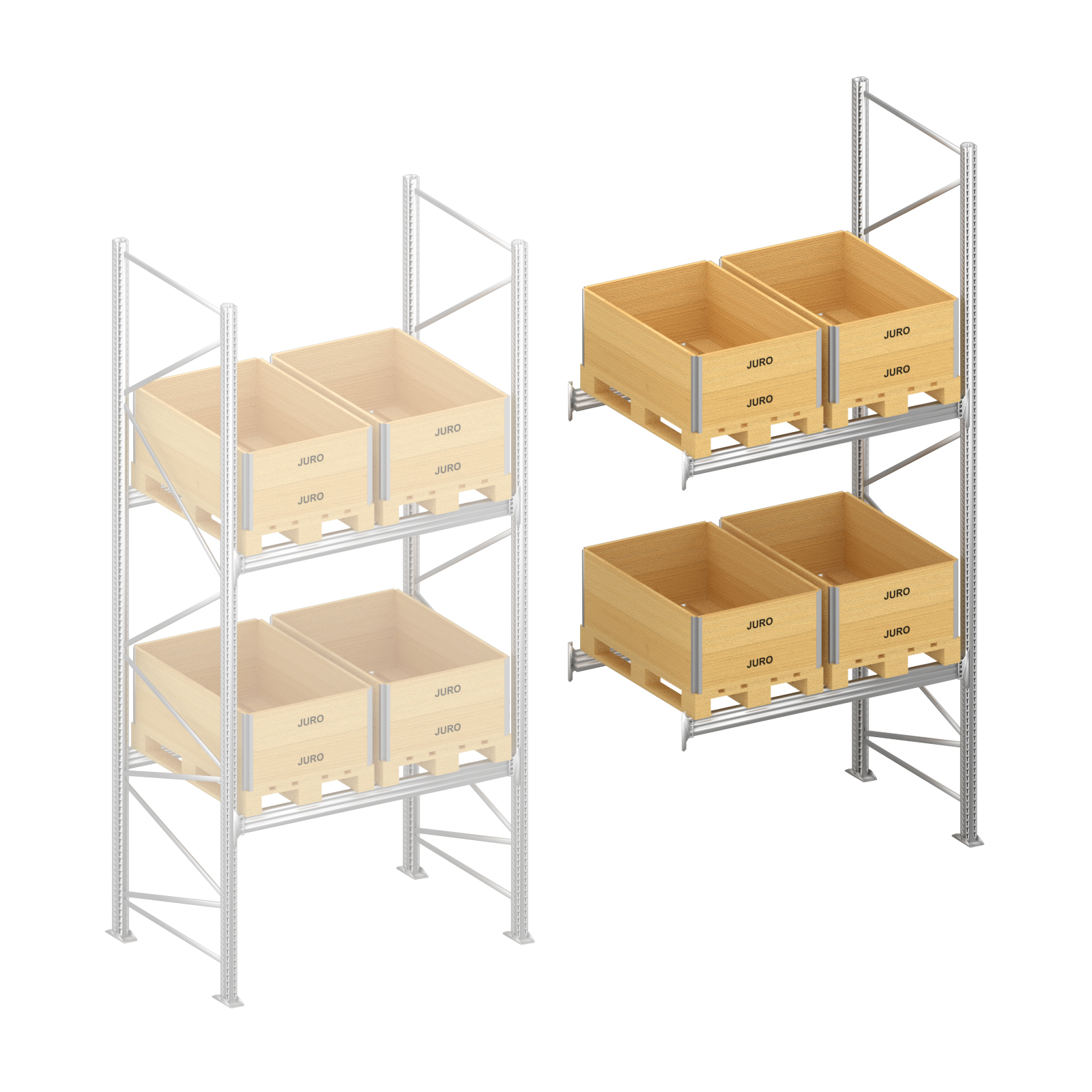 Palletstelling H4000 x D1100 mm, liggers 106/33 | aanbouwset vak 1800-2700 mm