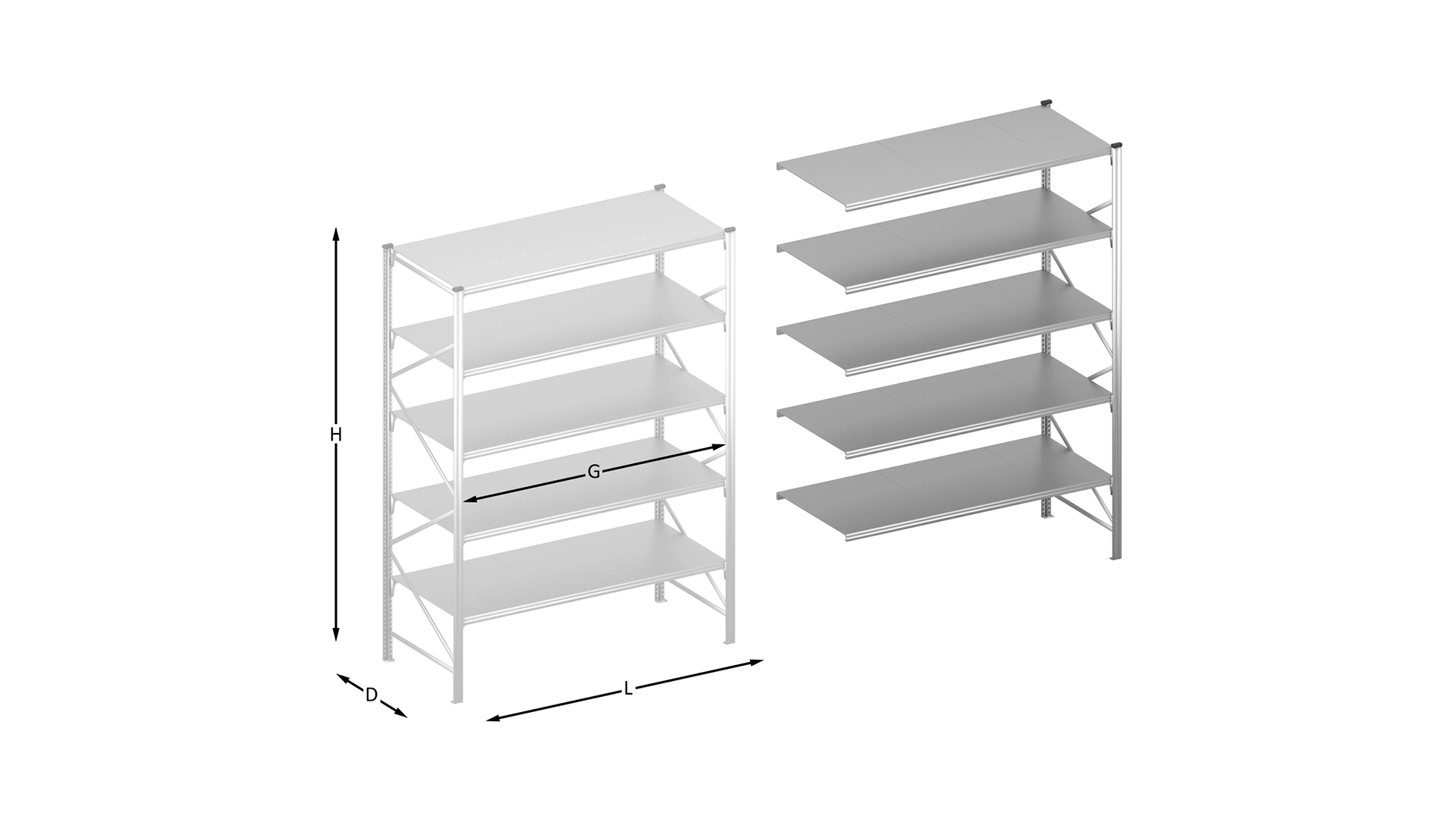 Halfzware grootvakstelling Unishelf H3000 mm x D800 mm | aanbouwset vak 1200-3000 mm