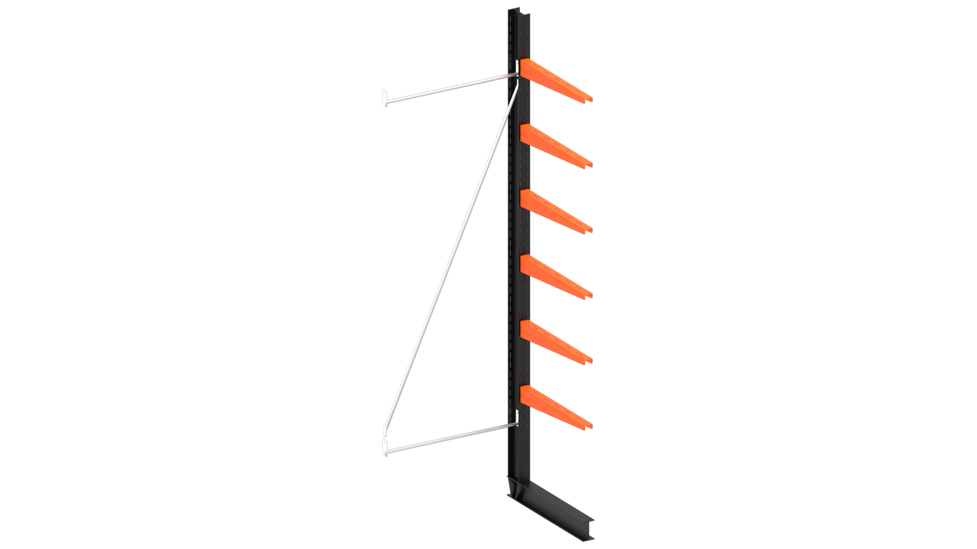 Lichte enkelzijdige draagarmstelling H2500 mm x D600 mm, 6 niveaus | aanbouwset vak 750-1500 mm